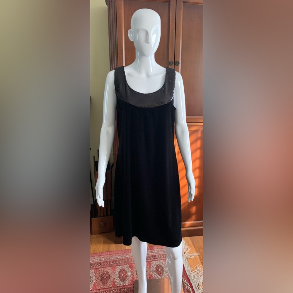 Black velvet mini prom party Dress shiny black sequined neck sleeveless US Large